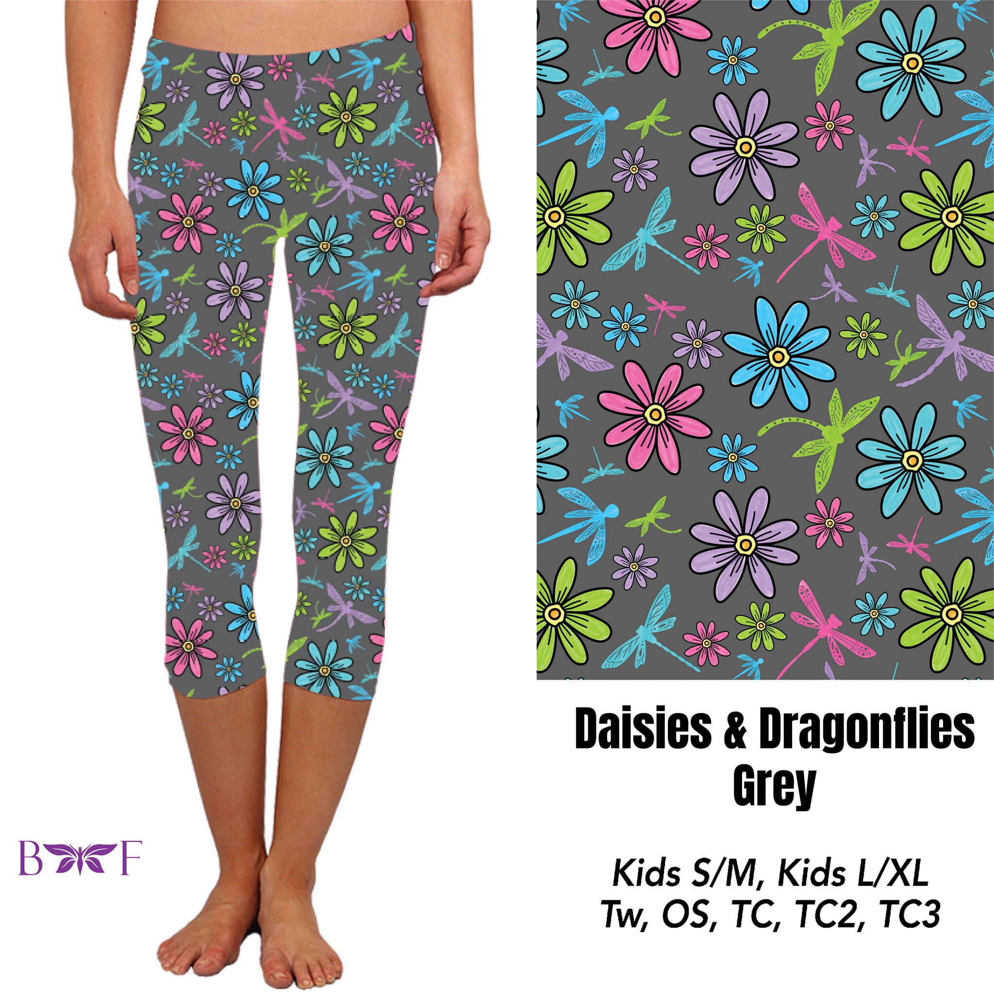 Daisies & Dragonflies Grey Capris and shorts