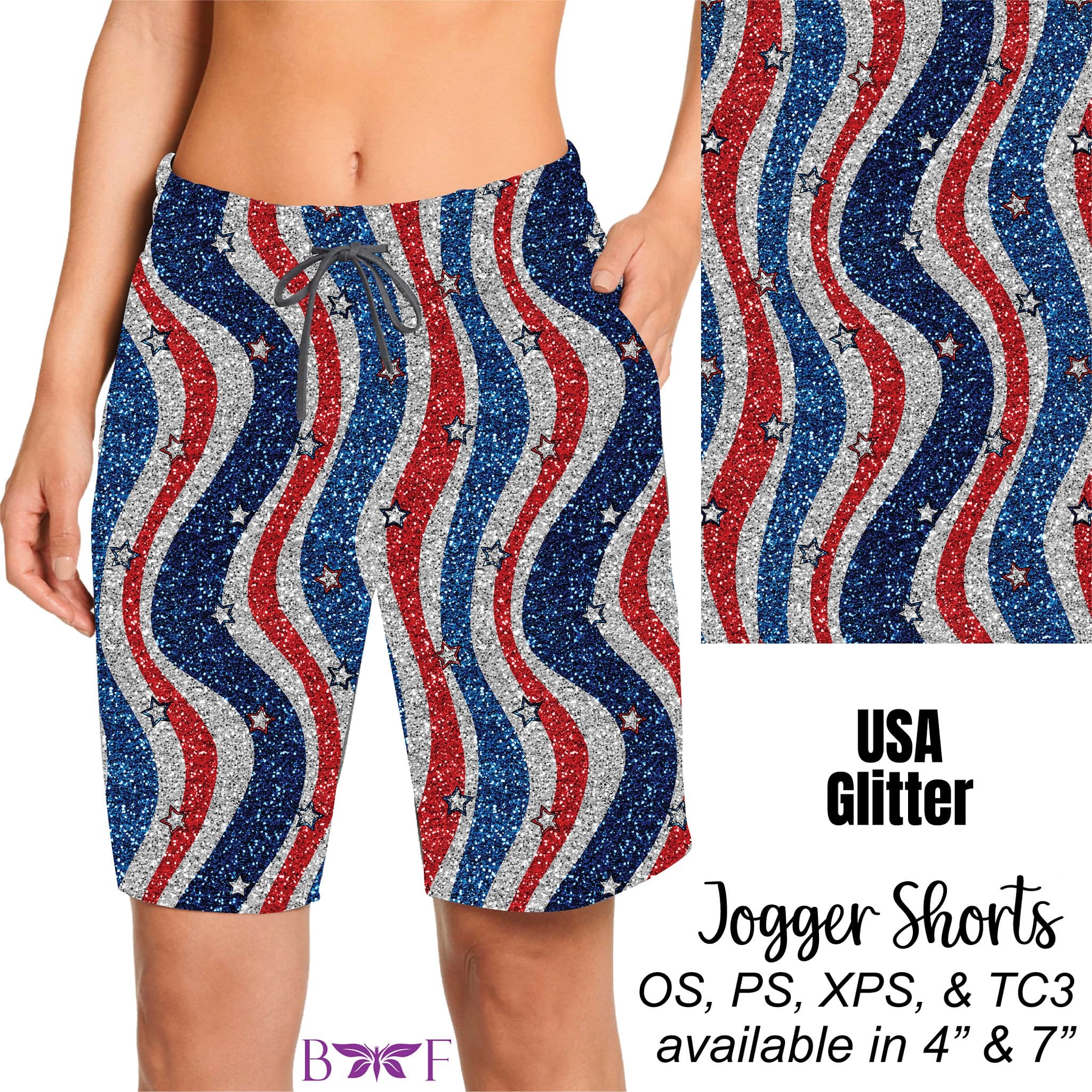 USA Glitter Capris, and shorts
