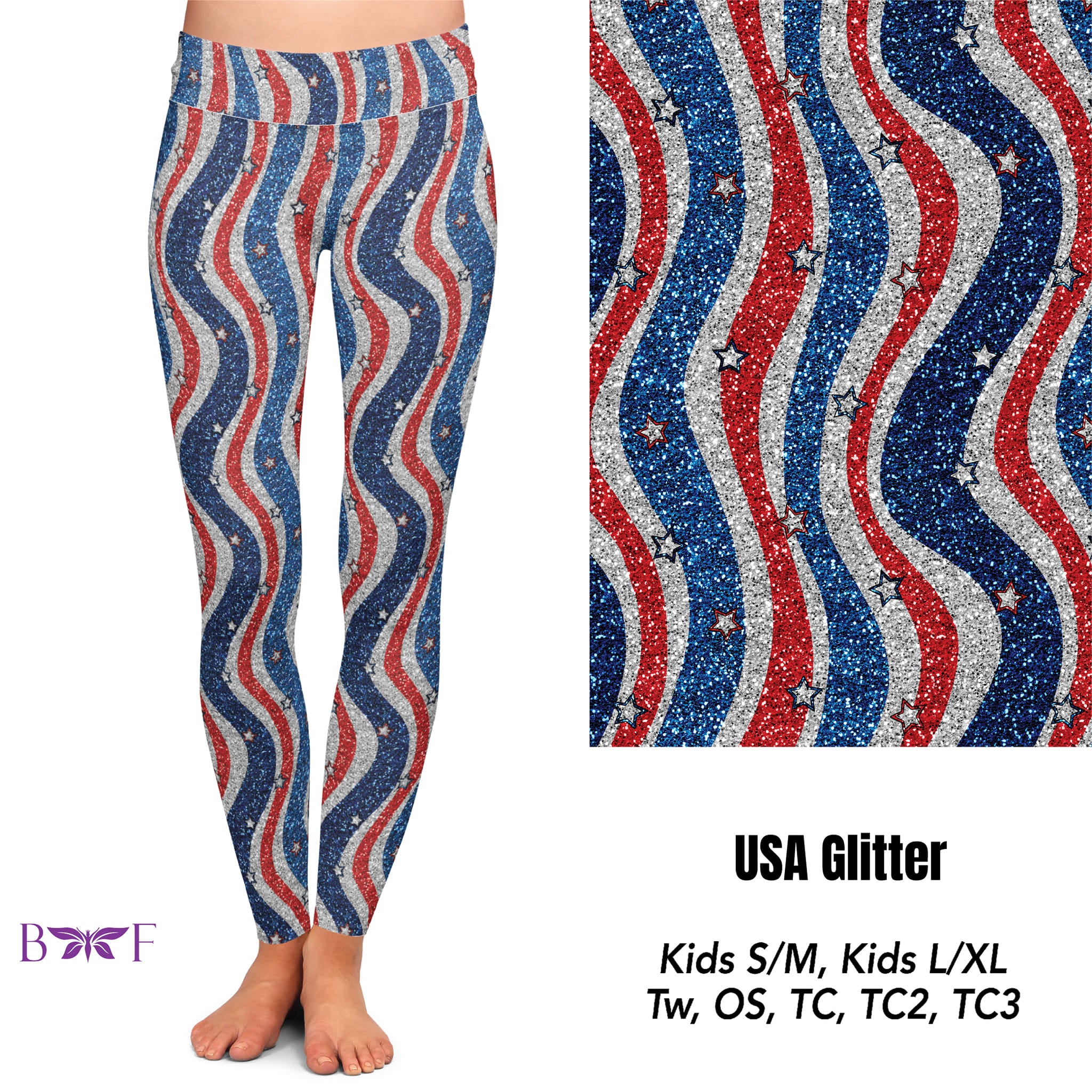 USA Glitter Capris, and shorts