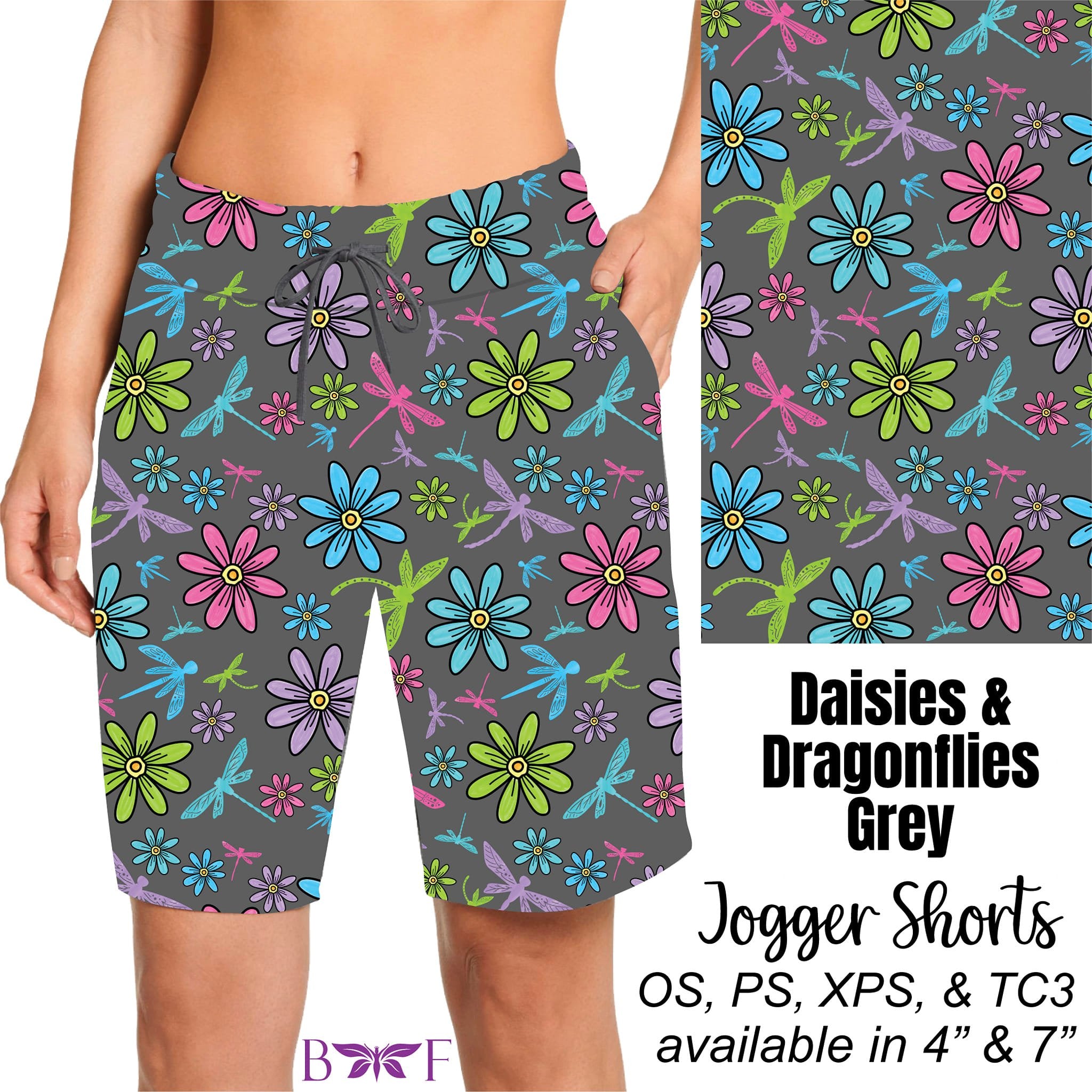 Daisies & Dragonflies Grey Capris and shorts