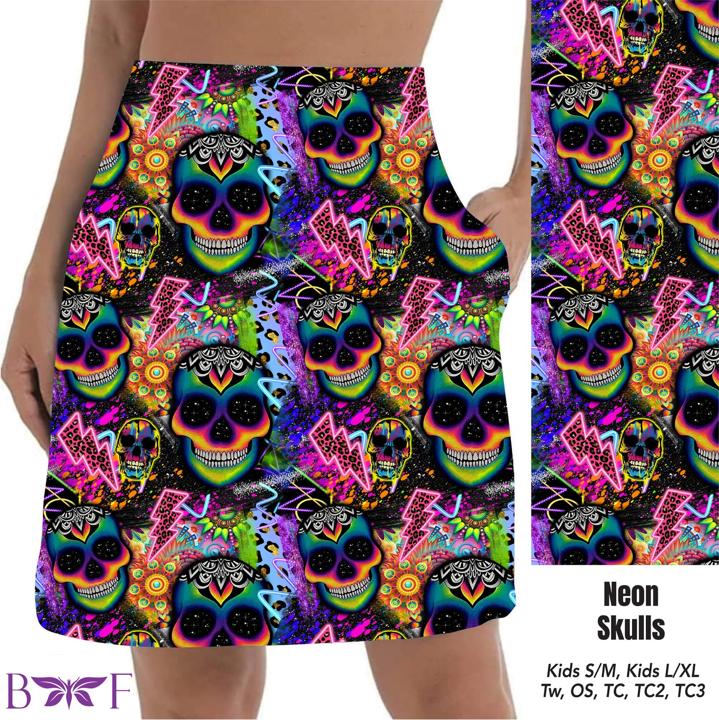 Neon Skulls Skort