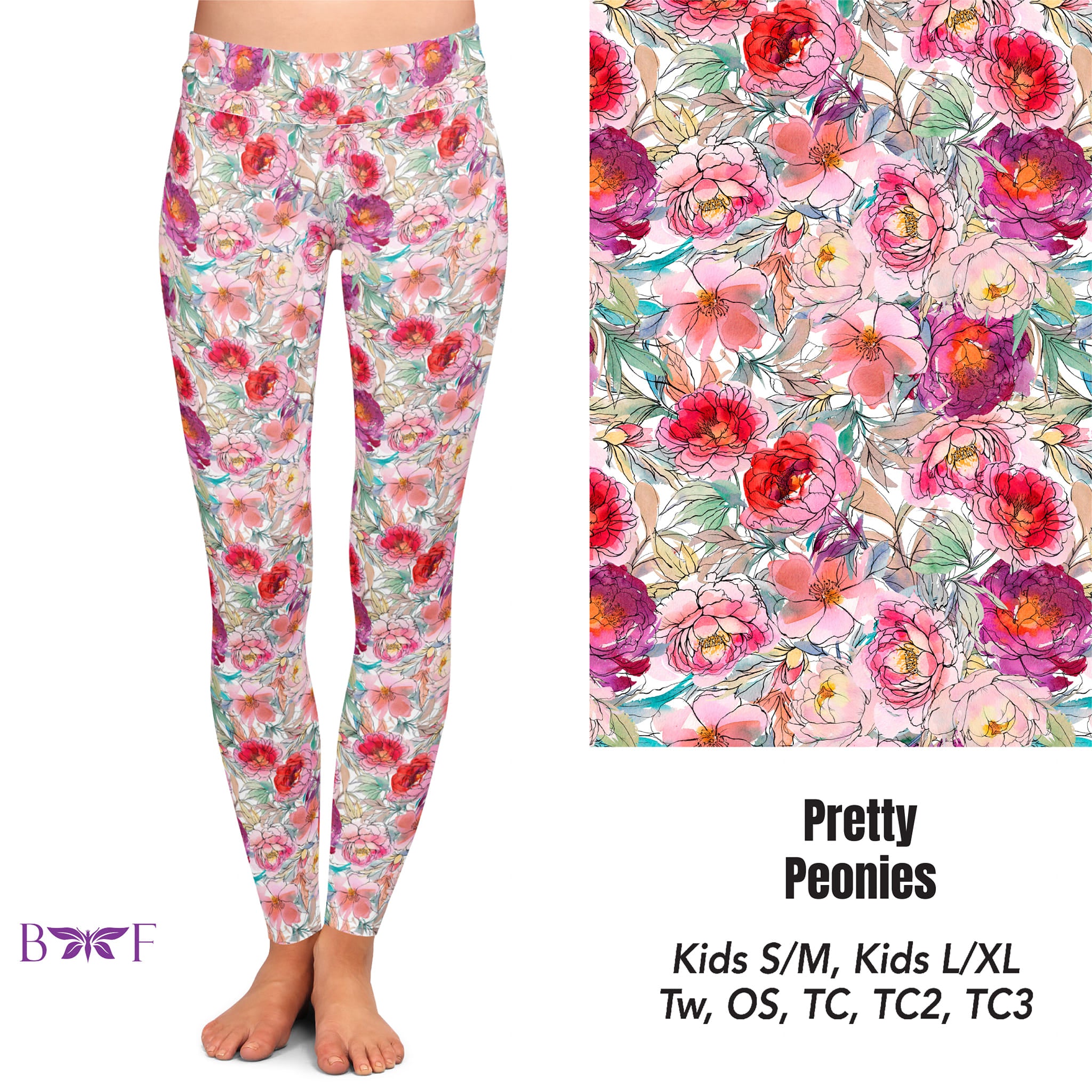 Pretty Peonies Leggings, Capris, Capri Lounge Pants, and Shorts