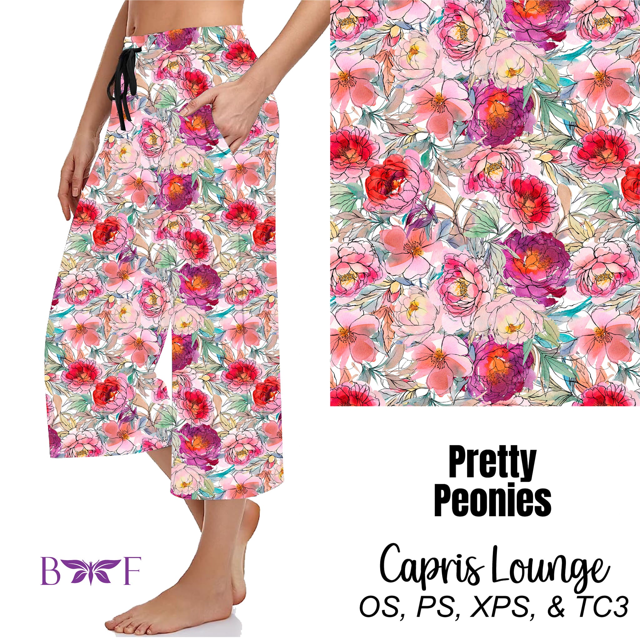 Pretty Peonies Leggings, Capris, Capri Lounge Pants, and Shorts