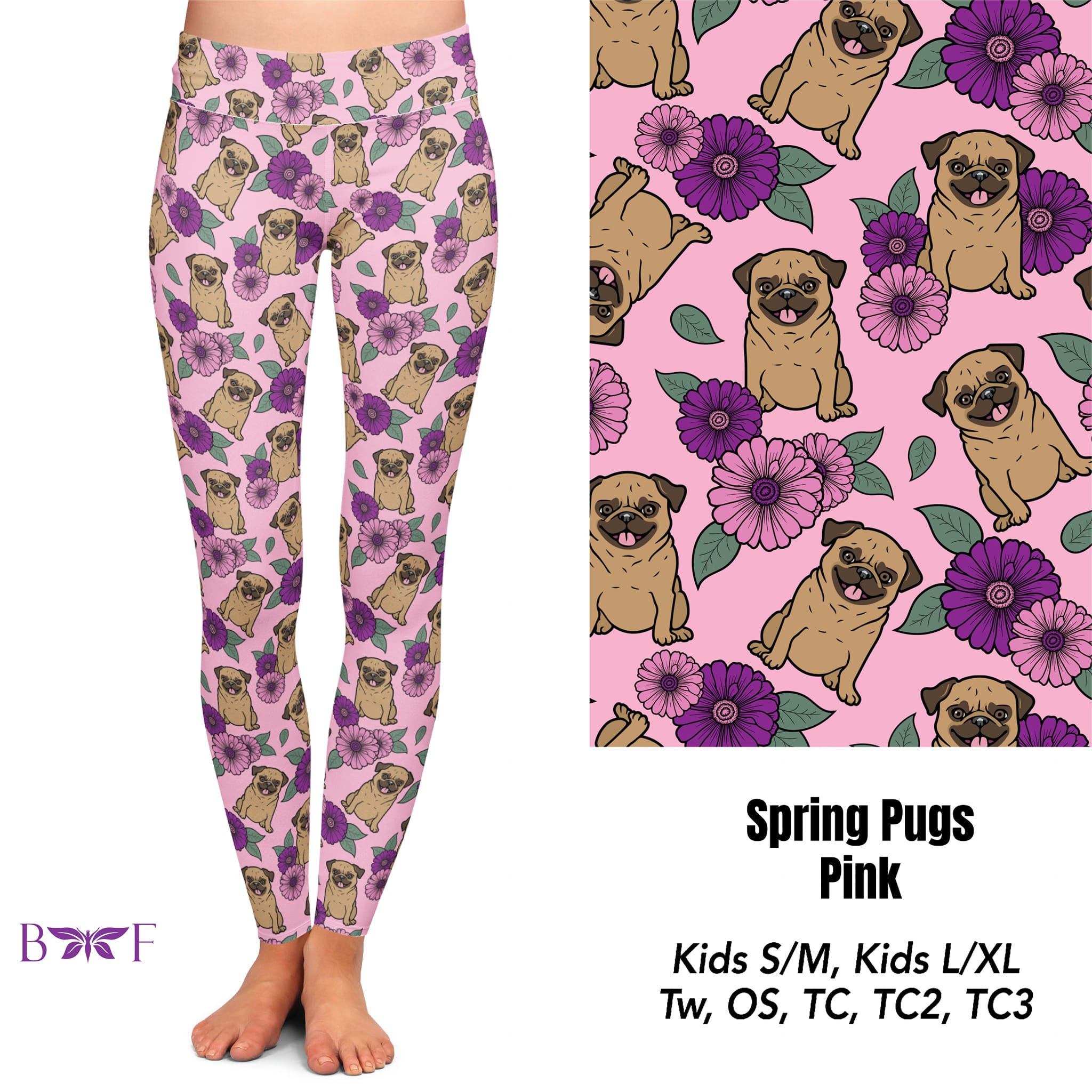Spring Pugs Pink Leggings