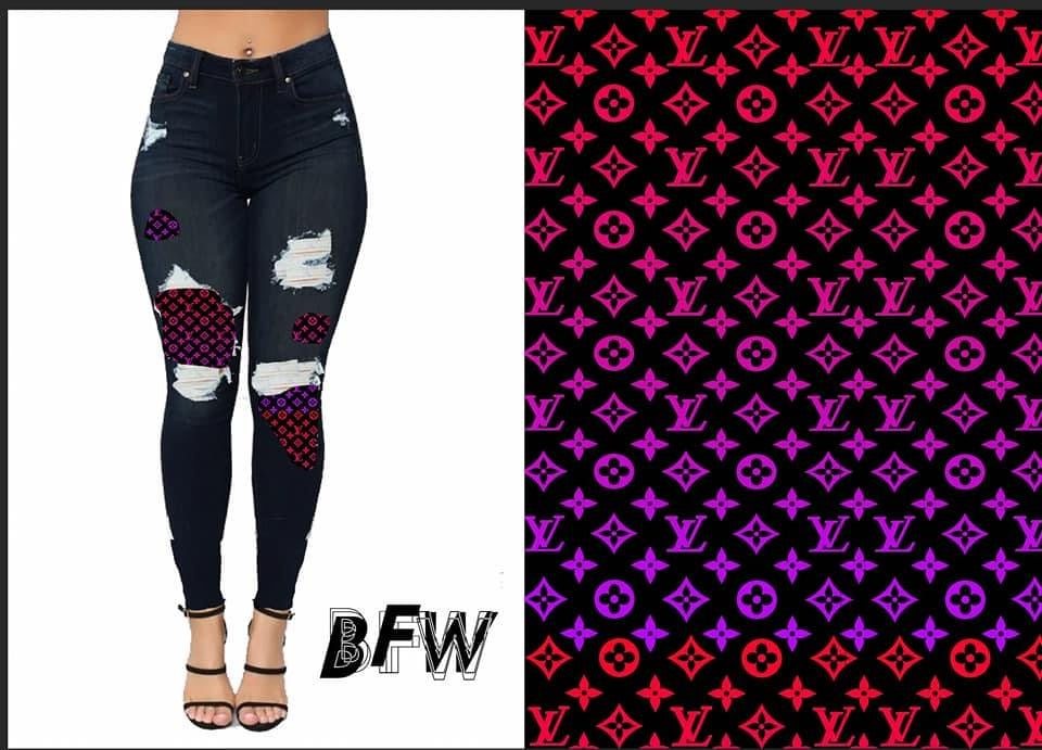 Pink/purple designer peekaboo denim Leggings