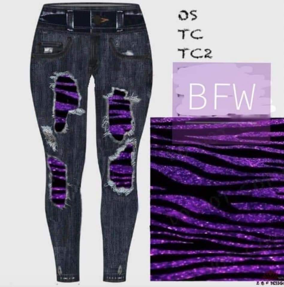 Purple Zebra Jean leggings and capris