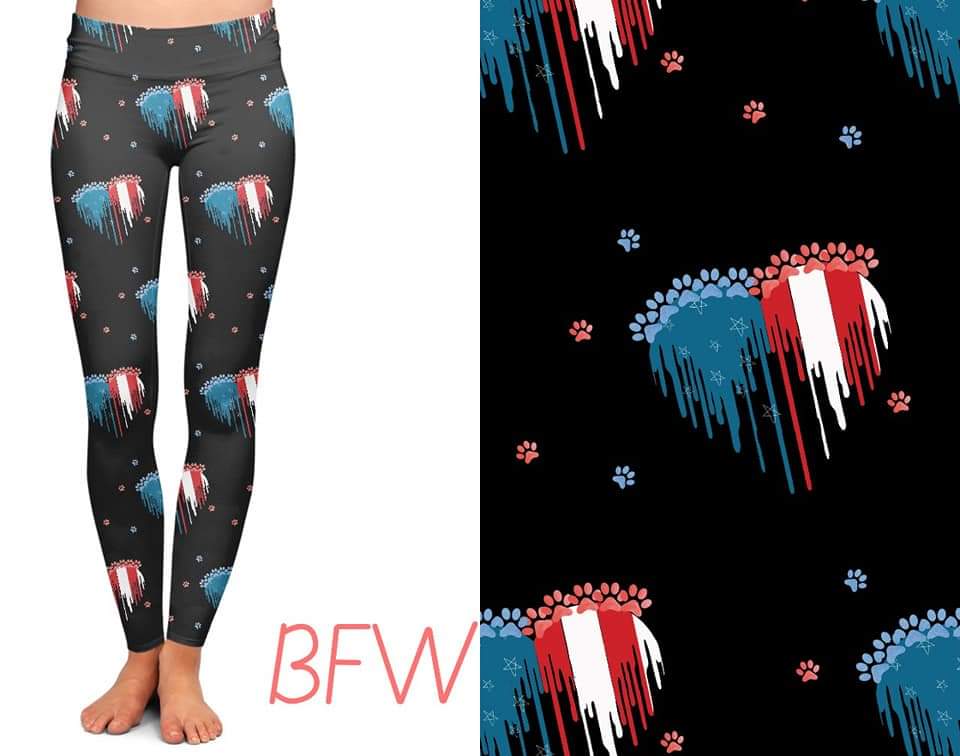 Red, White & Blue Paws Leggings, Capris, and Shorts
