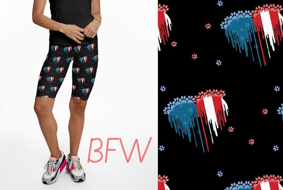 Red, White & Blue Paws Leggings, Capris, and Shorts