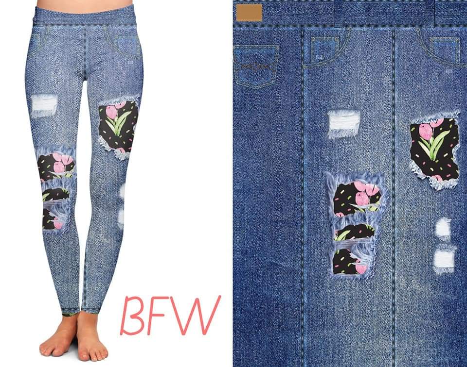 Jean Tulips with pockets Leggings and Capris