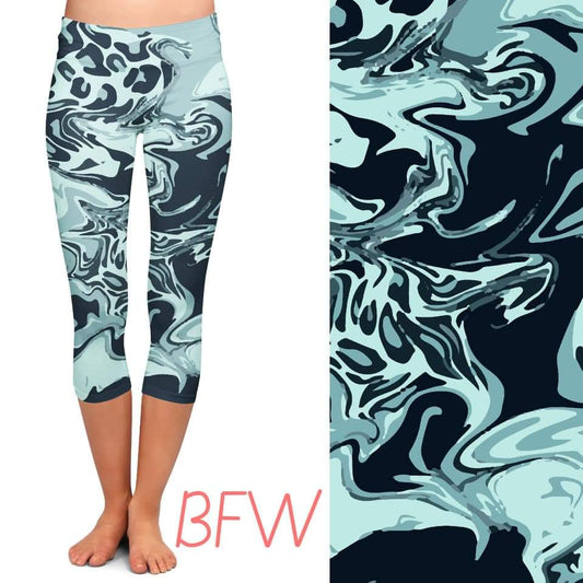 Teal Marble Leggings and Capris with pockets