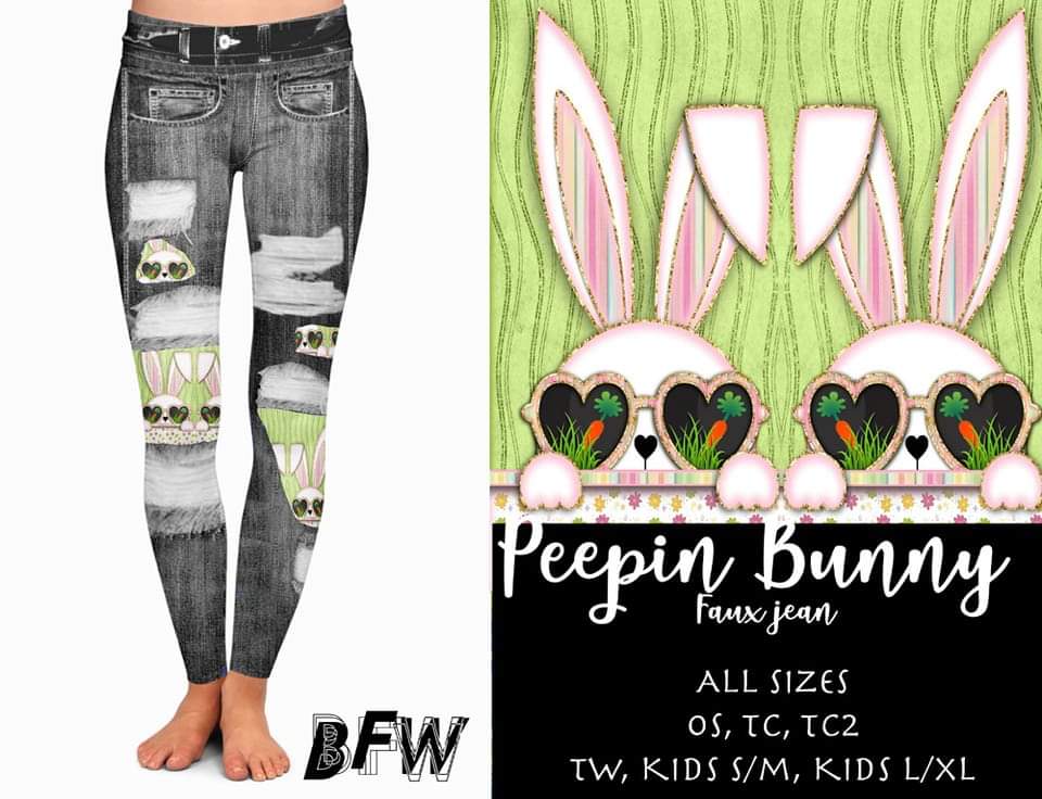 Peeping Bunnies Denim leggings capris kids and adults