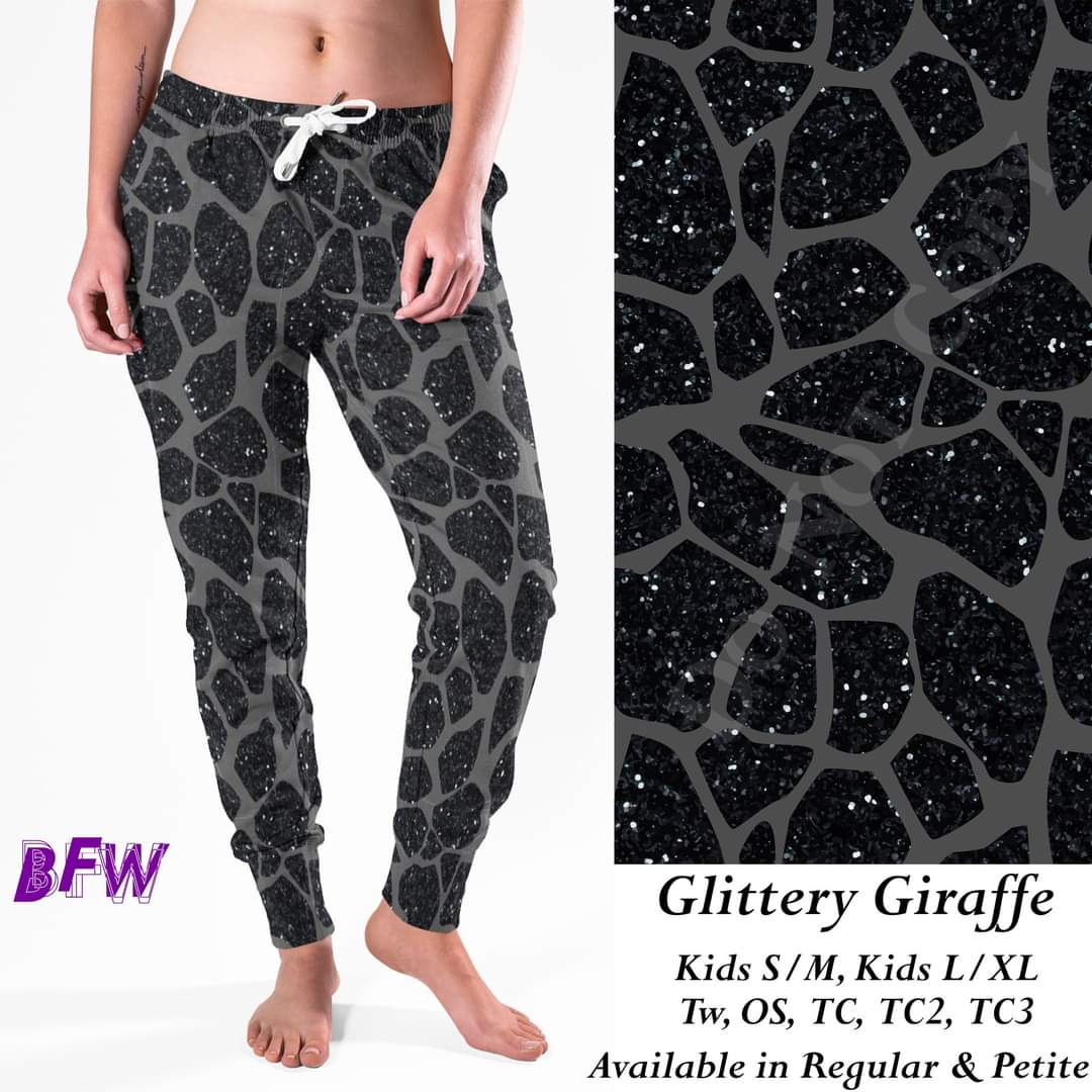 Glittery Giraffe leggings, capris, shorts and joggers with pockets