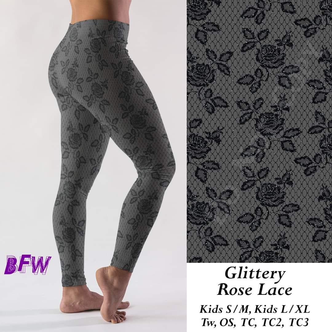 Glittery Rose Lace leggings, Capris and Loungers