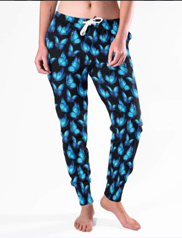 Blue Electric Butterfly: Kids Sizes leggings with pockets