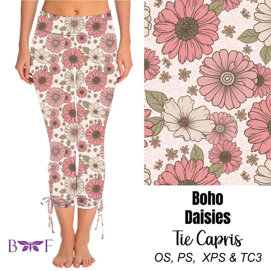 Boho Daisies side tie capris