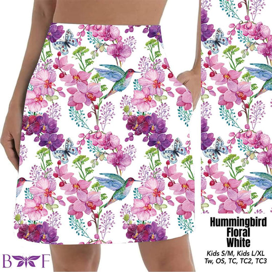 Hummingbird Floral White skorts with pockets