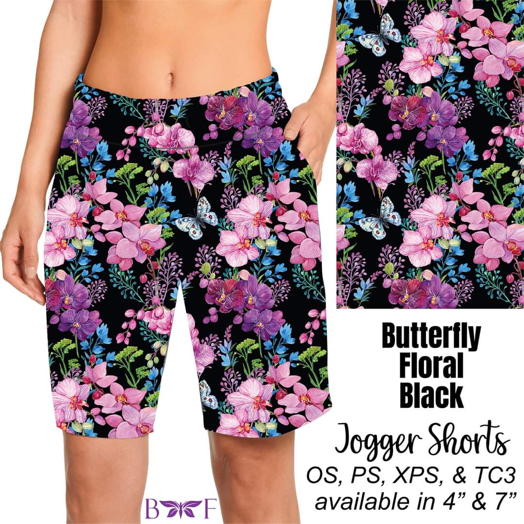 Hummingbird Floral Black leggings, capris, and shorts