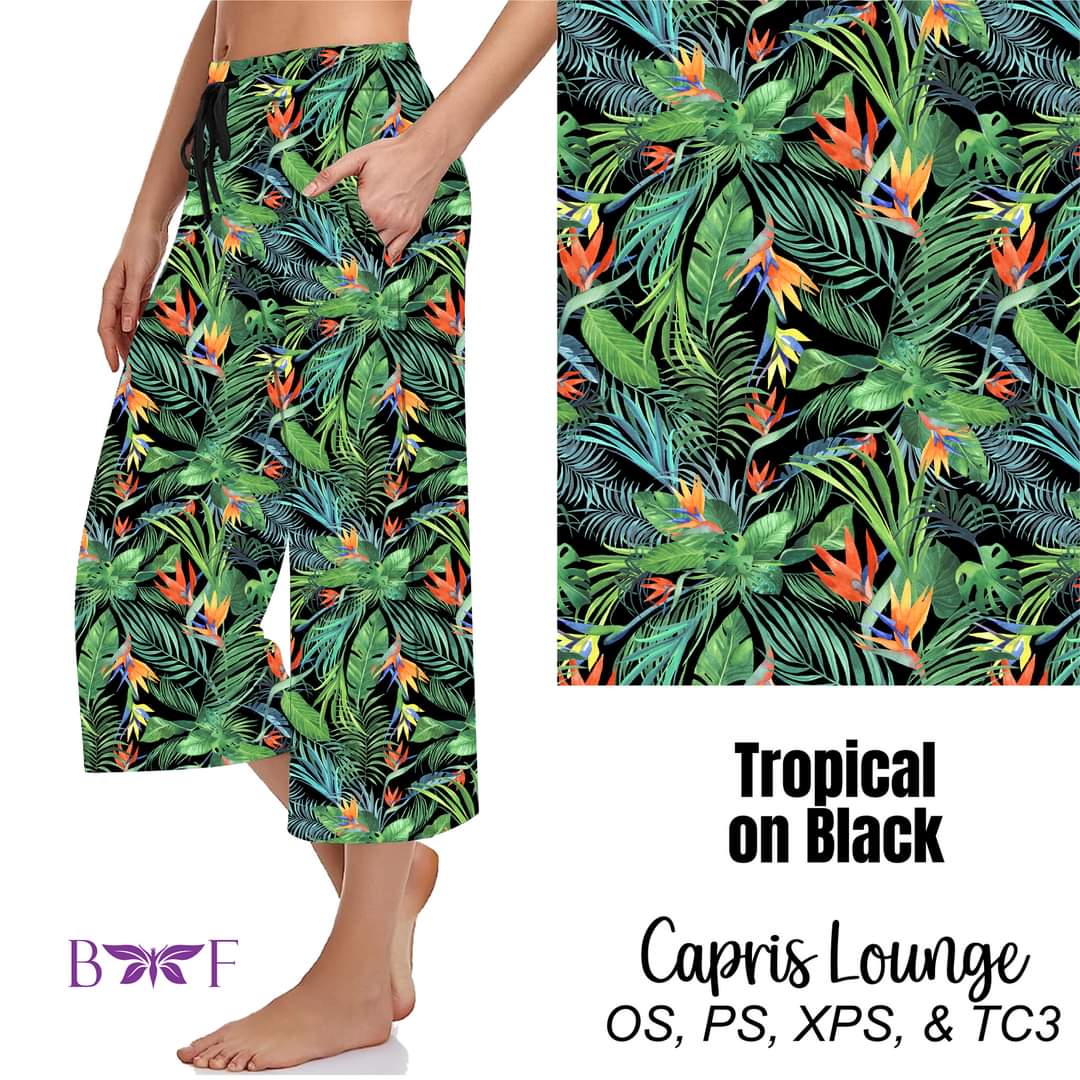 Tropical On Black Leggings, Capris, and Bike Shorts