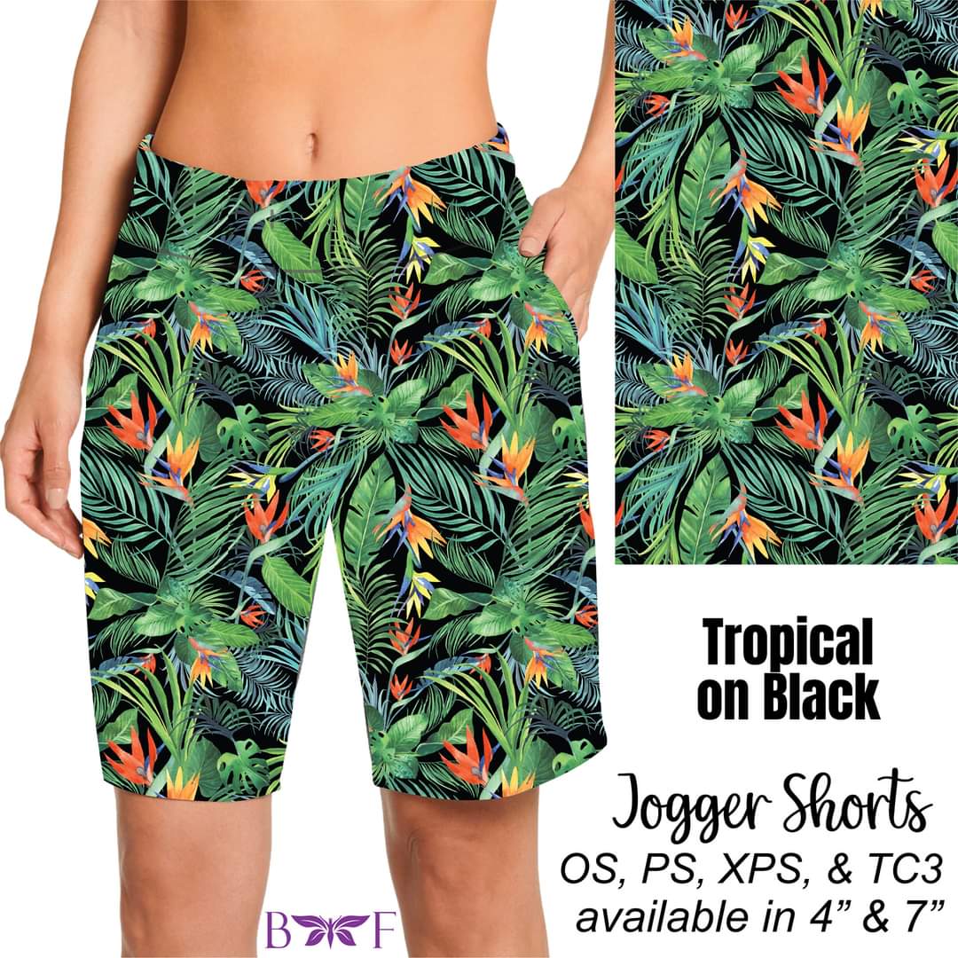 Tropical On Black Leggings, Capris, and Bike Shorts