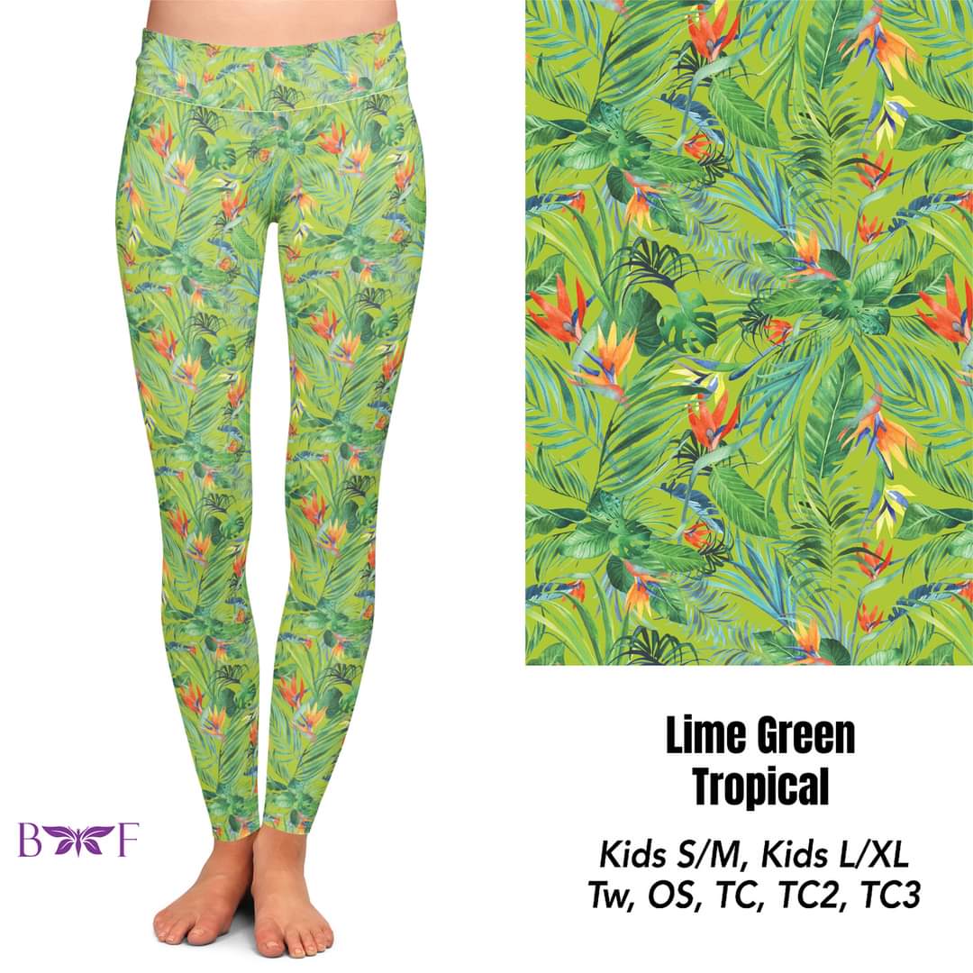 Lime Green Tropical capris and shorts