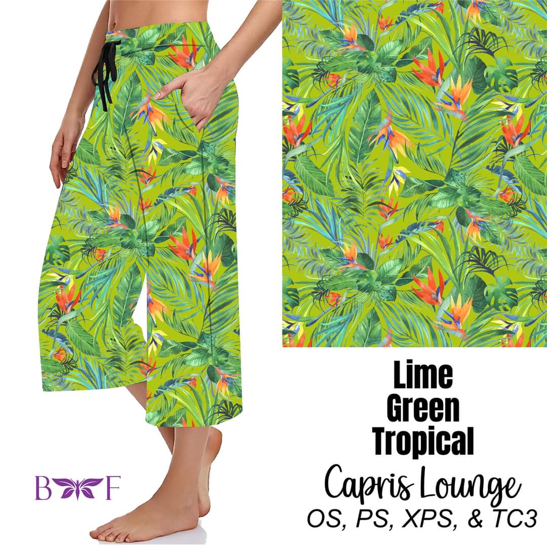 Lime Green Tropical capris and shorts