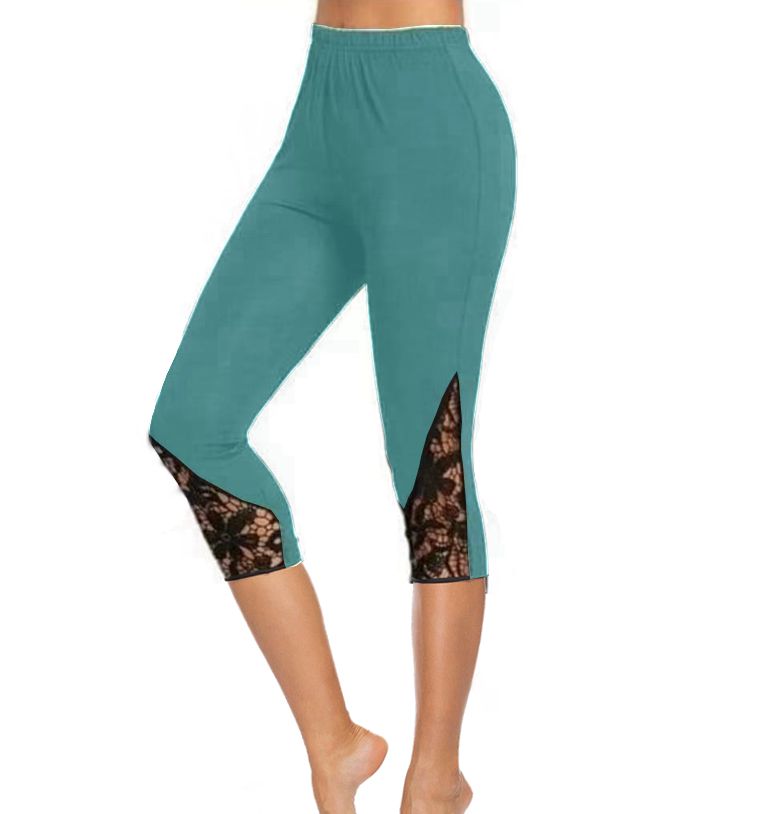 Light Teal capris with pockets & lace inserts