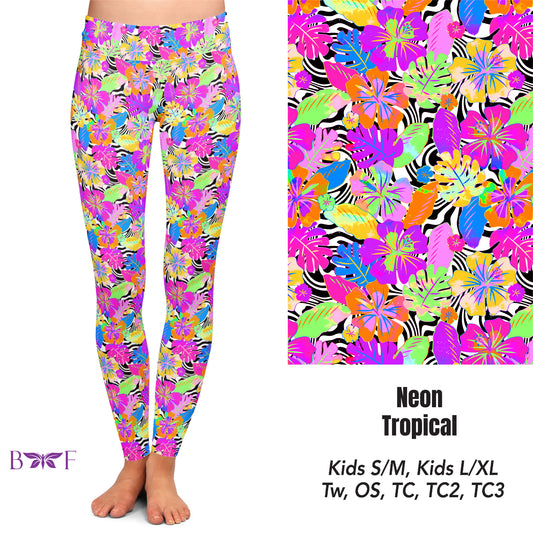 Neon Tropical Leggings, Capris and shorts with pockets