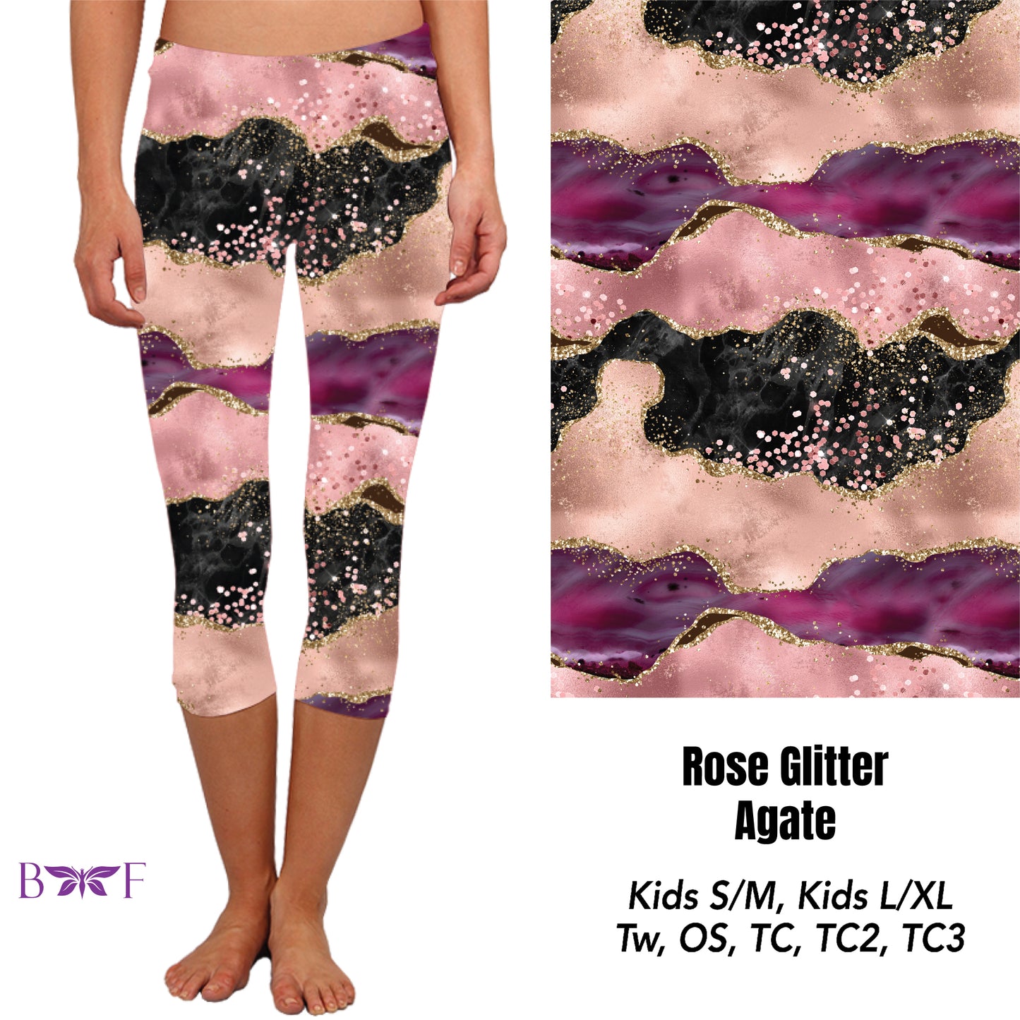 Rose glitter agate capris with pockets