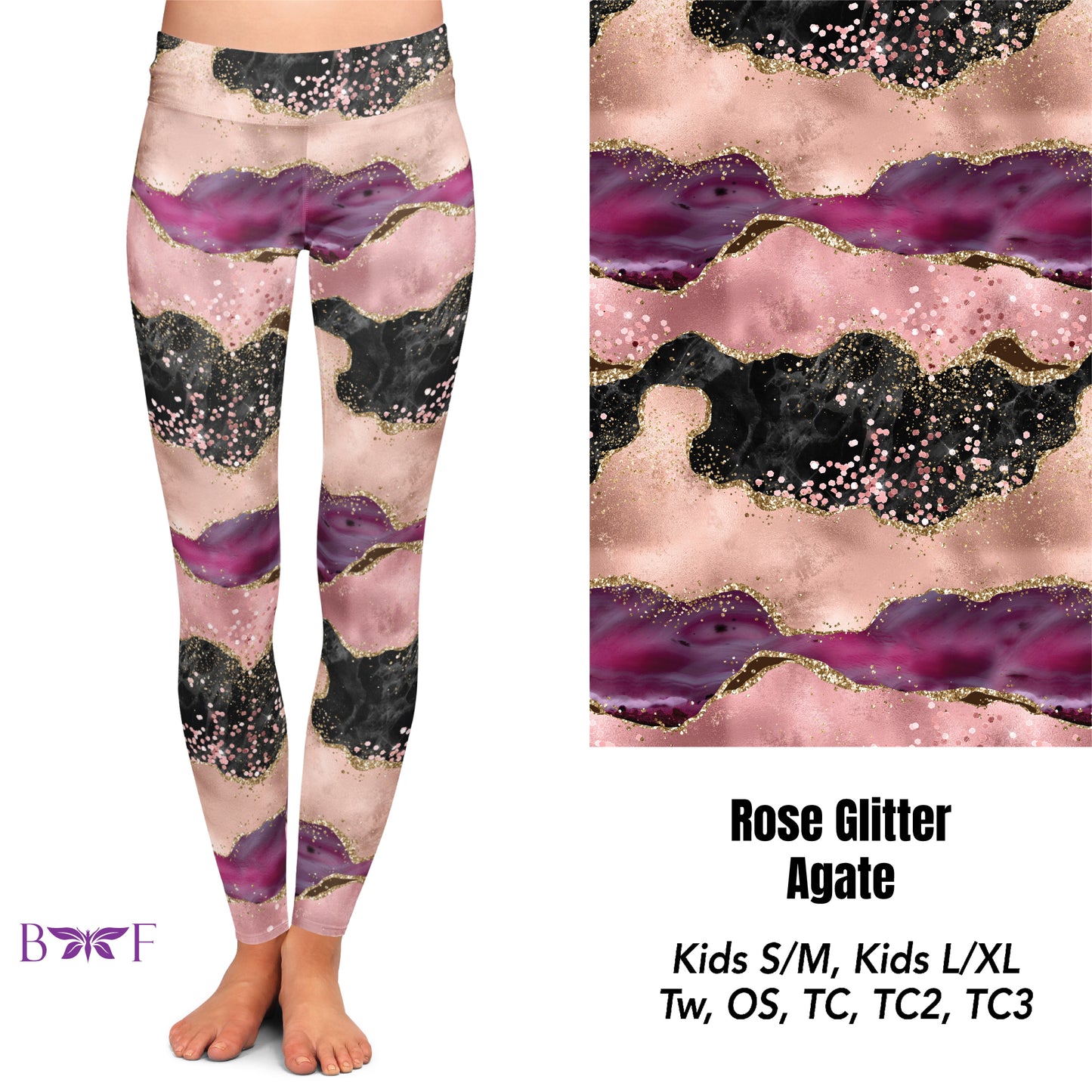 Rose glitter agate capris with pockets