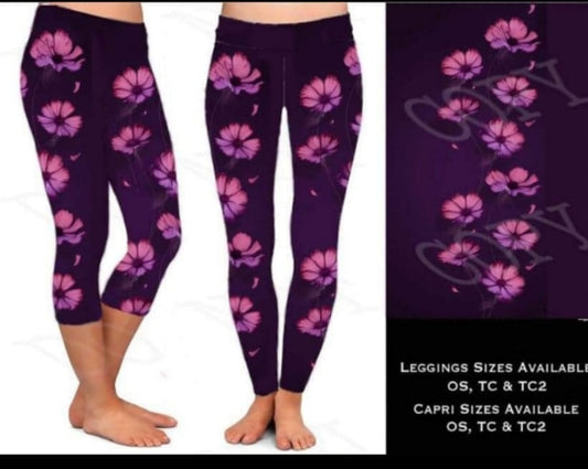 Purple Falling Flower Capris with pockets