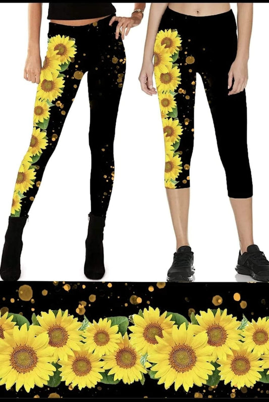 Sunflower Spree Leggings, Capris, Lounge Pants, Joggers, and Jogger Shorts