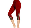 Burgundy Red capris with Yoga waistband, pockets and lace inserts