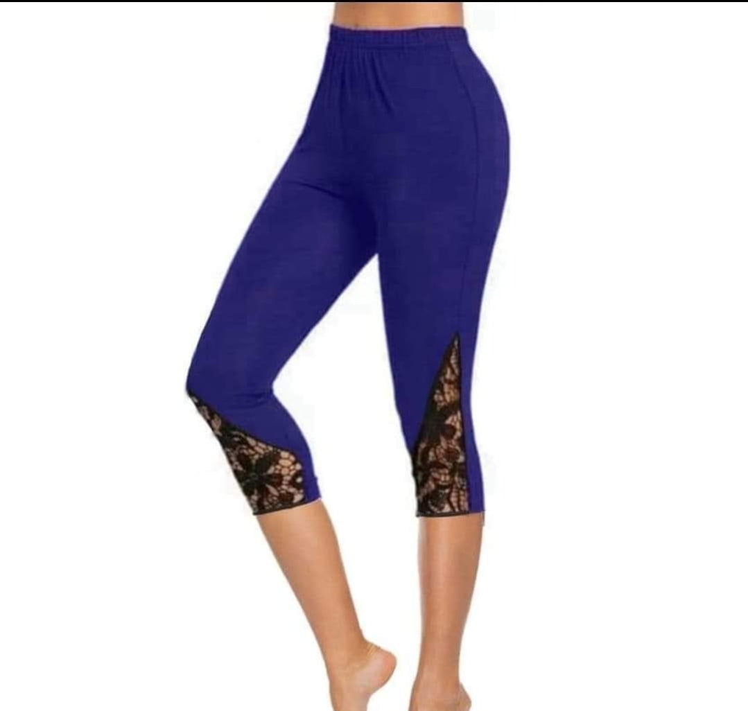 Navy capris with Yoga waistband, pockets and lace inserts