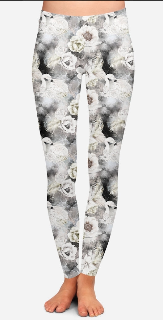 Floral swan Leggings with pockets