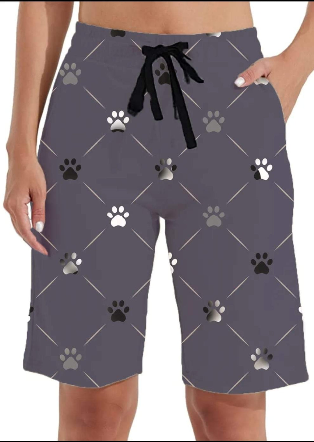 Purple paw leggings, capris, capris lounge pants, capri joggers and shorts