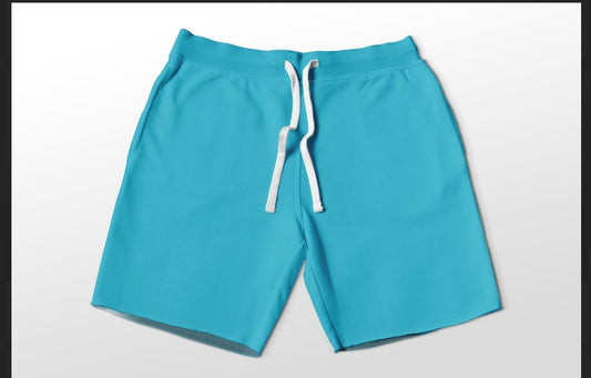 Solid aqua jogger shorts with pockets 4" and 7" available