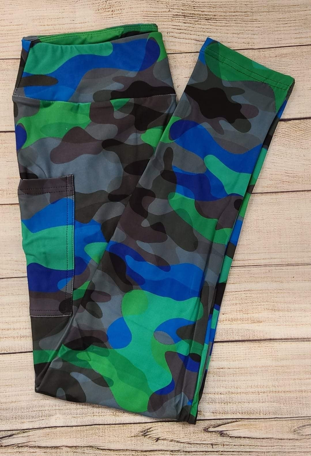 Blue/Green Camo leggings, capris and joggers