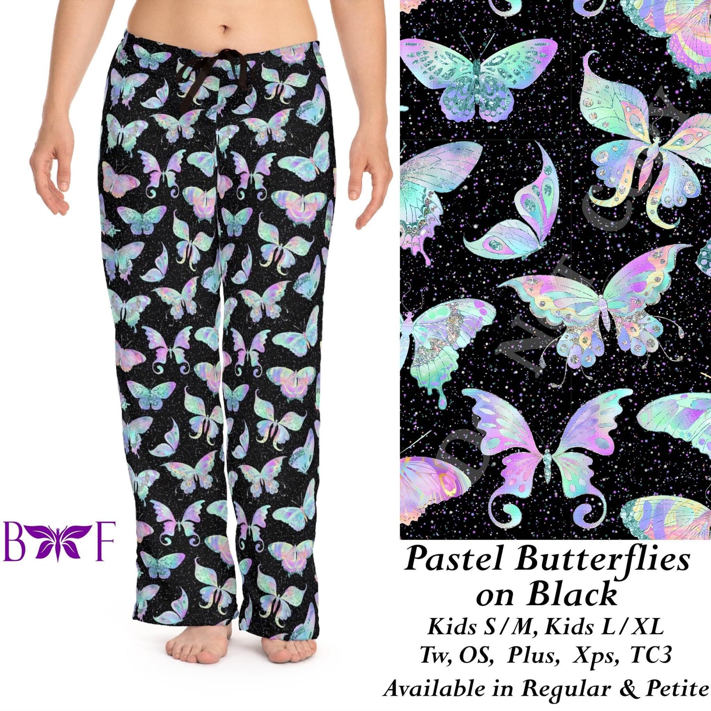 Pastel Butterflies on Black- Leggings and Loungers