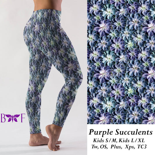 Purple Succulents- Leggings