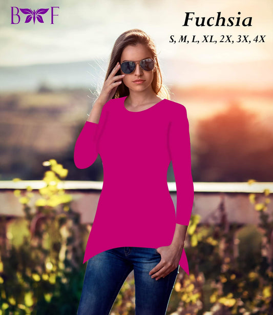 Fuchsia round neck and shark bite bottom