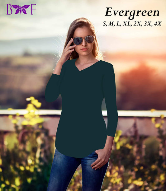 Evergreen v neck and a round bottom