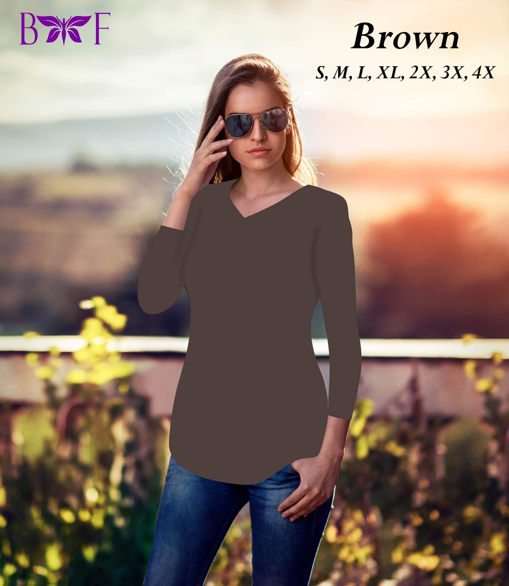 Brown v-neckline and a rounded bottom